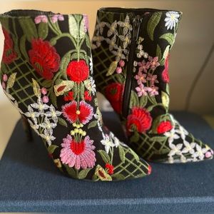 Floral Embroidered Heeled Booties